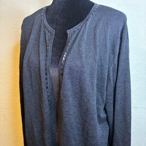 Silk Assets Diane von Furstenberg Black Party Metallic Sequin Cardigan Large